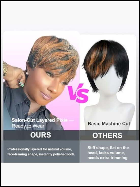 Pixie Cut Wig Human Hair Short Straight with Bangs Layered Natural Look main image 4